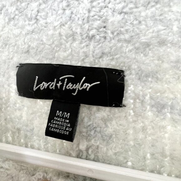 Lord & Taylor Alpaca Wool Heather Gray Cream Textural Knit Mockneck Sweater Sz M - Picture 11 of 13